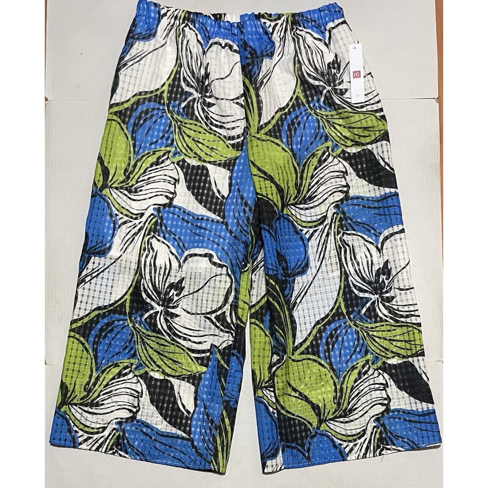 $175 IC Collection Perforated Floral Wide Leg Pants NWT Size 2X Lined Made USA